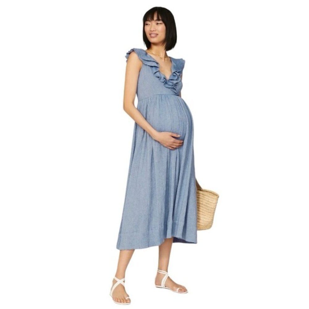HATCH Maternity Midi Dress Women's Size‎ 0 XS Steel Blue “The Sarah”